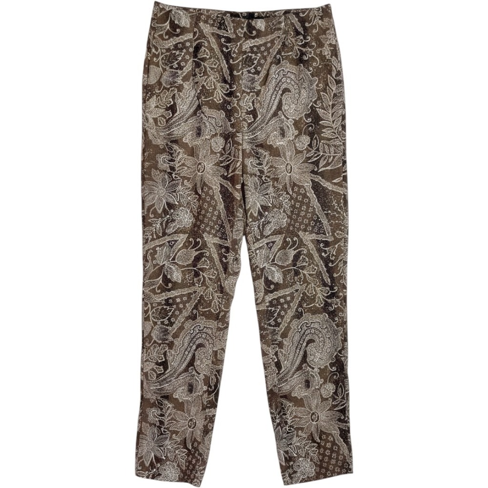 Vintage 90s Coldwater Creek Silk Paisley Pants Medium Brown Pull On Resort‎